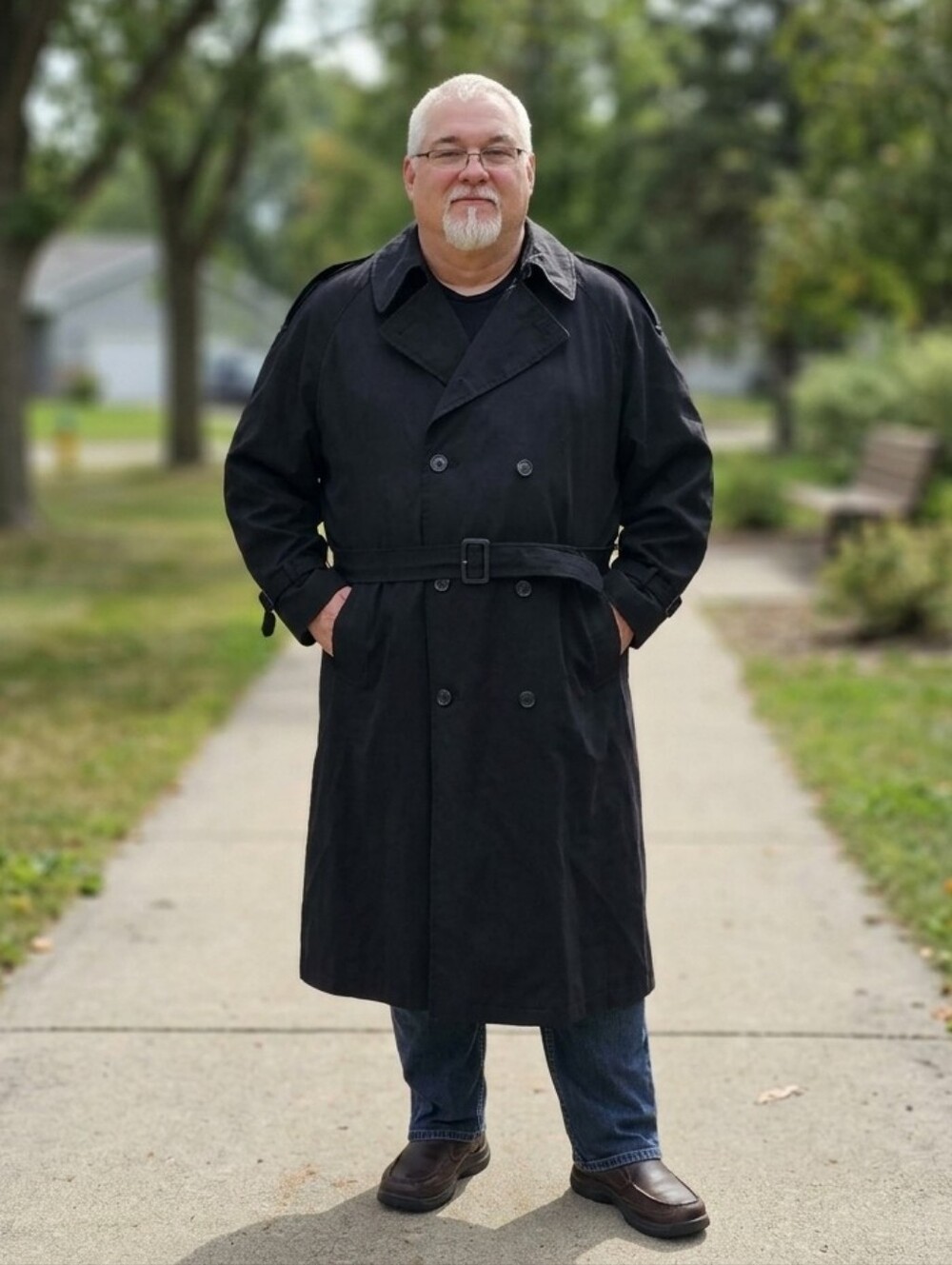 Vintage Pierre Cardin Black Double Breasted Trench Coat 46R